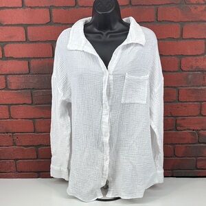 Shade & Shore Womans XL White Button Down Shirt - Lightweight, Breathable
